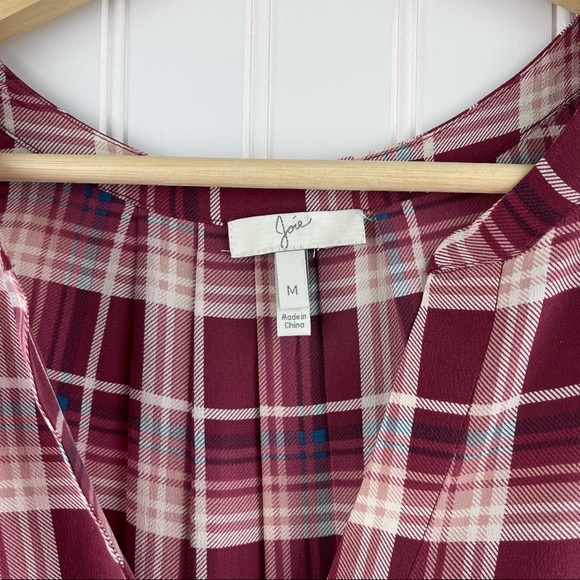 Joie Aruna Silk Sleeveless V-Neck Top Maroon Plaid Size Medium - Picture 4 of 8